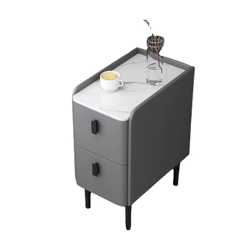 Mesita de noche moderna con 2 cajones, mesa decorativa, mesita de noche con acabado antiguo Gris Clearhalo