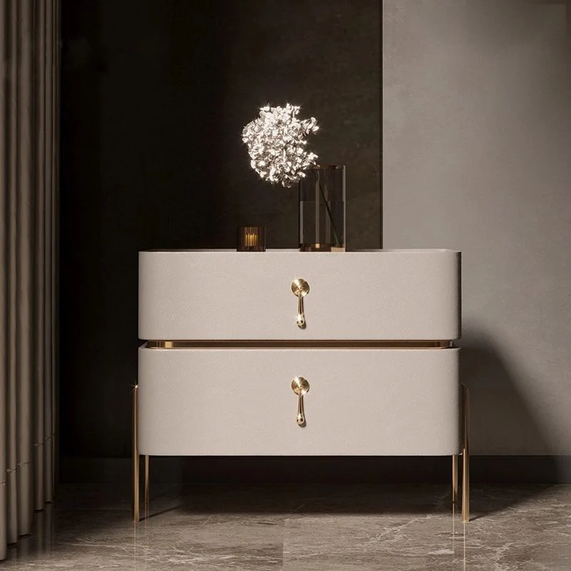 Mesita de noche moderna con 2 cajones, mesa decorativa, mesita de noche con acabado antiguo Marron Clearhalo