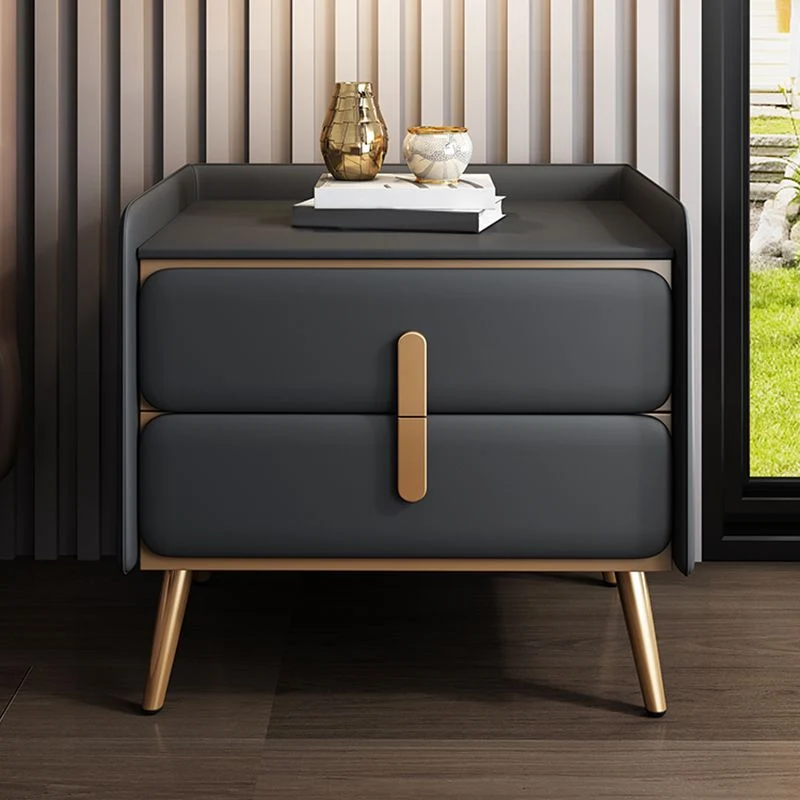 Mesita de noche moderna con cajones, mesita de noche de pino y piel sintética para dormitorio Gris Clearhalo
