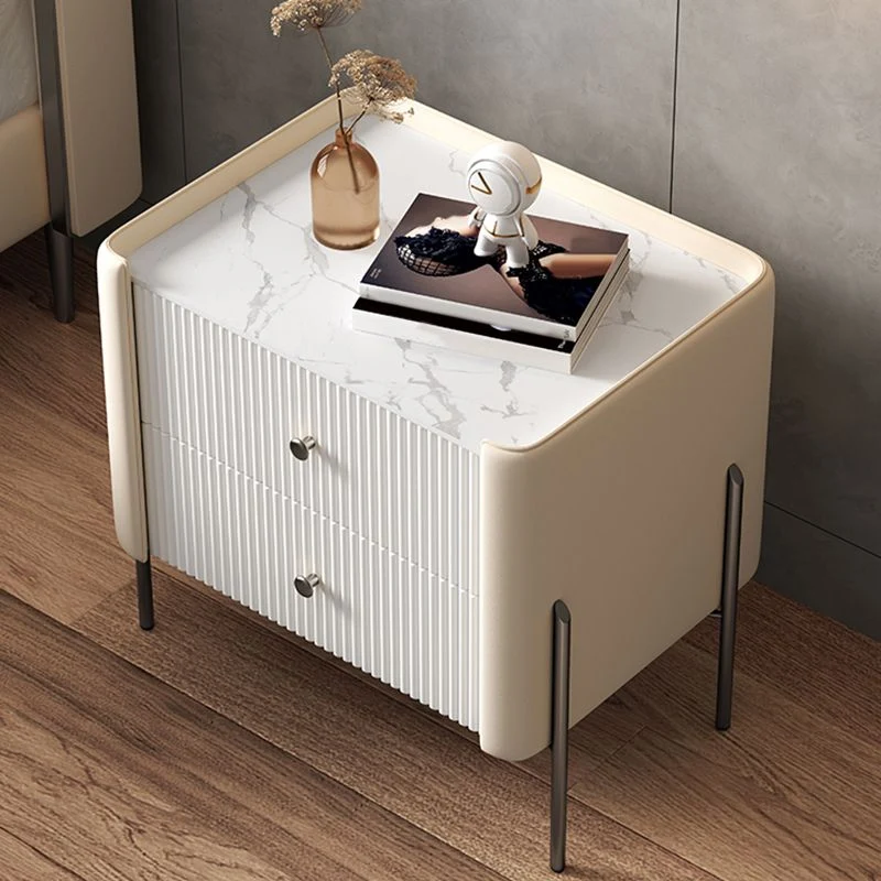 Mesita de noche moderna con cajones, mesita de noche de piedra con patas Gris Clearhalo