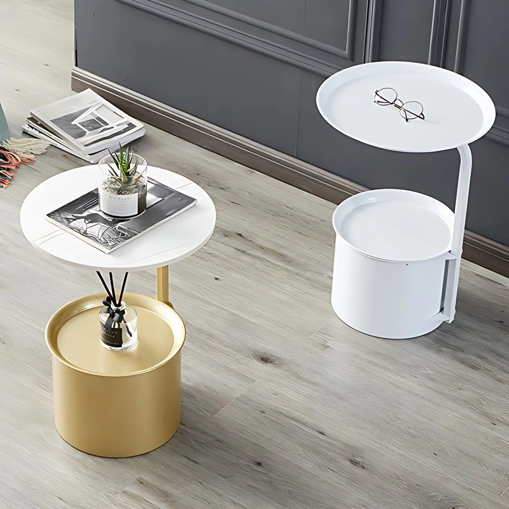 Mesita de noche moderna con mesa decorativa de 22" H, mesita de noche abierta de metal con almacenamiento Blanco Clearhalo