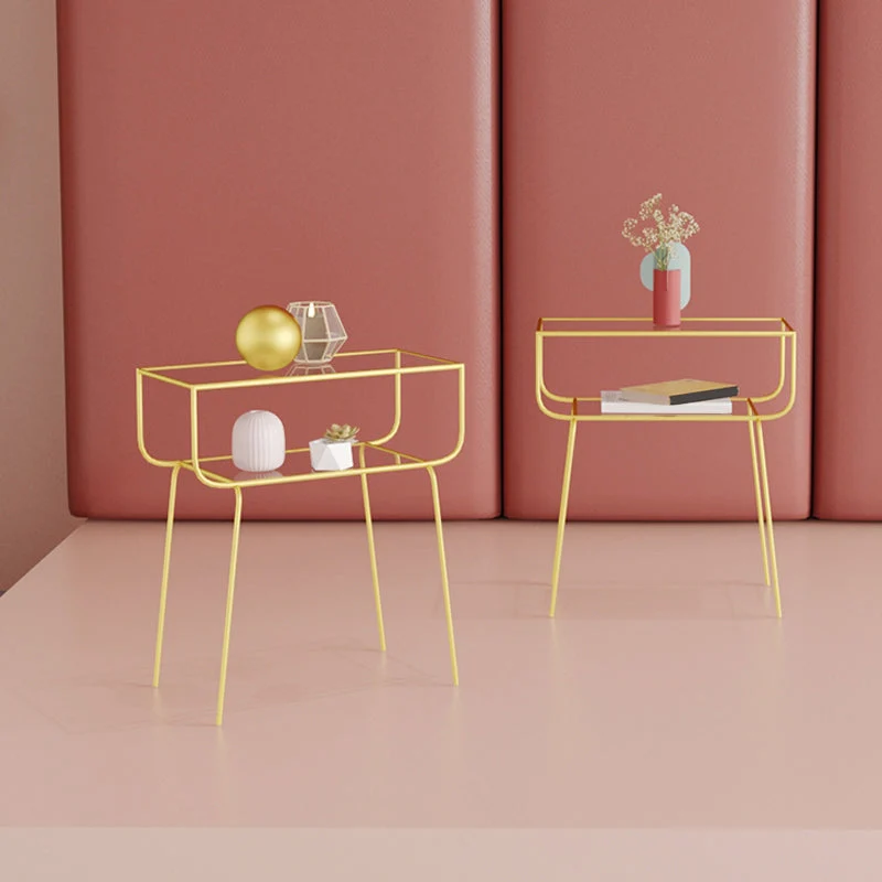 Mesita de noche moderna con tapa de cristal, mesita de noche abierta con 4 patas para dormitorio Negro Clearhalo