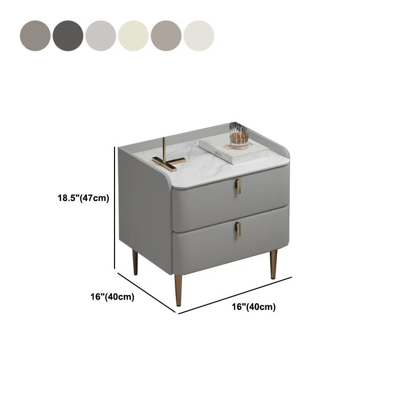 Mesita de noche moderna con tapa de piedra, mesita de noche con cajón de cuero sintético de madera maciza Blanco Clearhalo