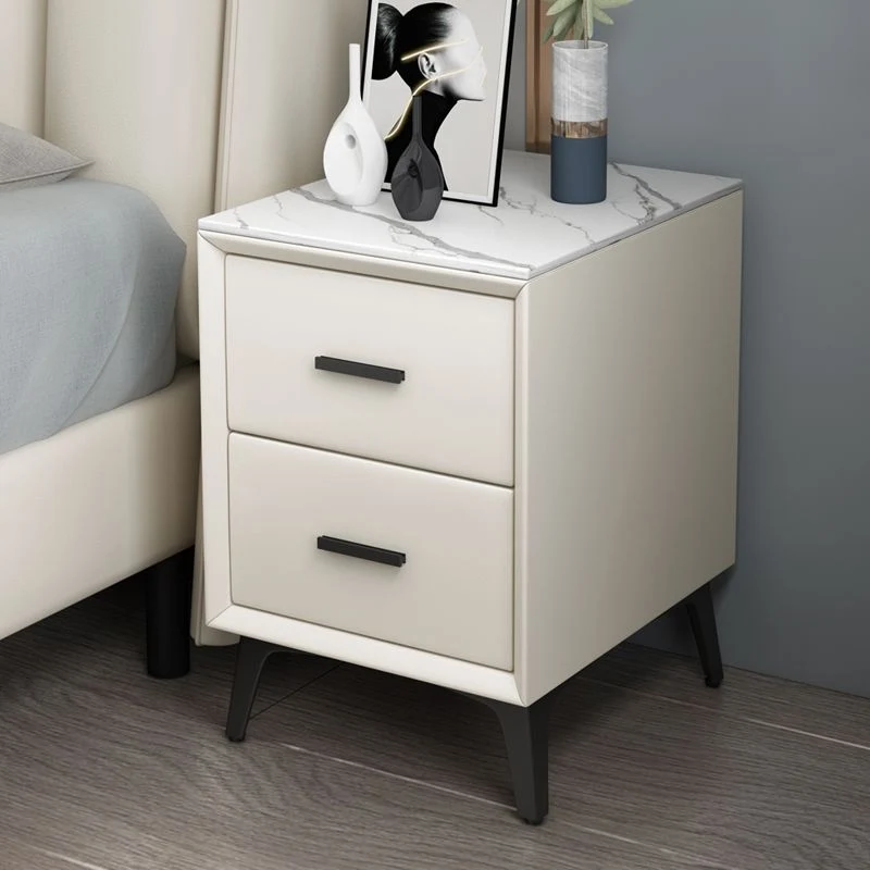 Mesita de noche moderna con tapa de pizarra, mesita de noche con 2 cajones y patas para dormitorio Gris Clearhalo