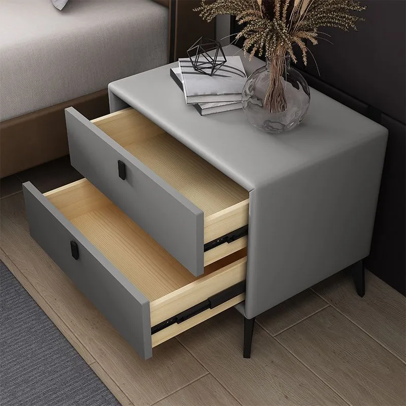 Mesita de noche moderna de cuero con mesa decorativa para dormitorio Gris Clearhalo