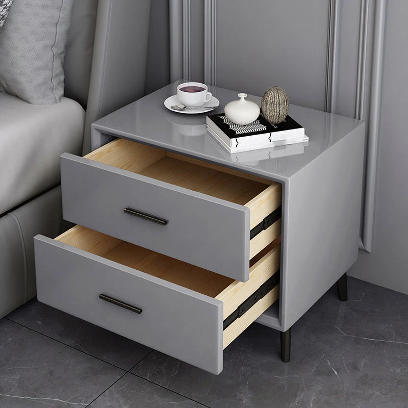 Mesita de noche moderna de imitación de madera, almacenamiento con 2 cajones, mesa de noche de 18 pulgadas de alto con pat...