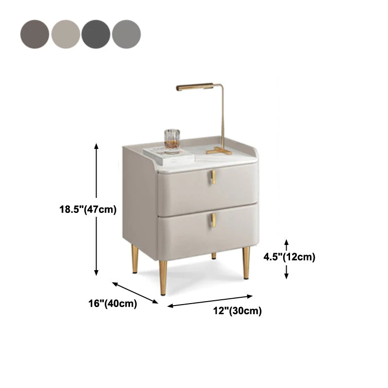 Mesita de noche moderna de madera maciza, cajón superior de piedra, mesa de noche con patas Gris Clearhalo