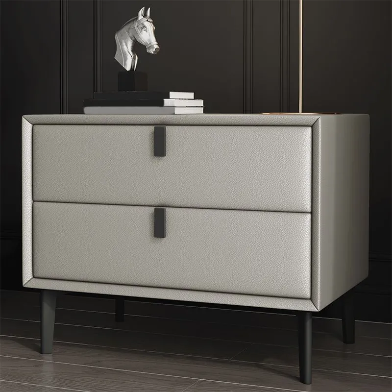 Mesita de noche moderna de madera maciza con 2 cajones de 18,5" de alto Azul Clearhalo