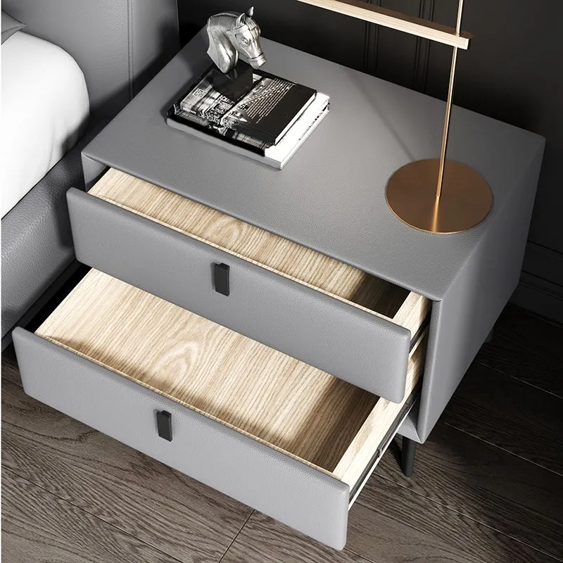 Mesita de noche moderna de madera maciza con 2 cajones de 18,5" de alto Azul Clearhalo