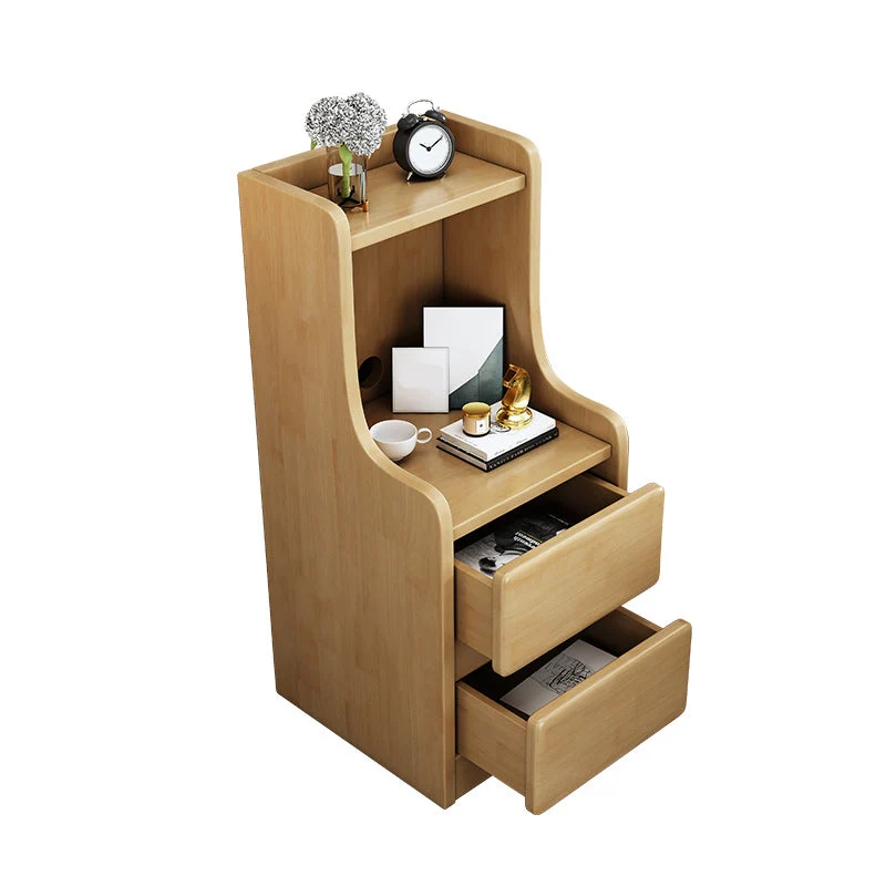 Mesita de noche moderna de madera maciza con 2 cajones para sala de estar Blanco Clearhalo