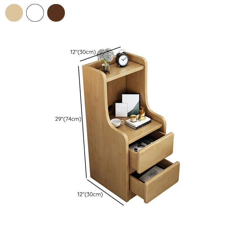 Mesita de noche moderna de madera maciza con 2 cajones para sala de estar Blanco Clearhalo