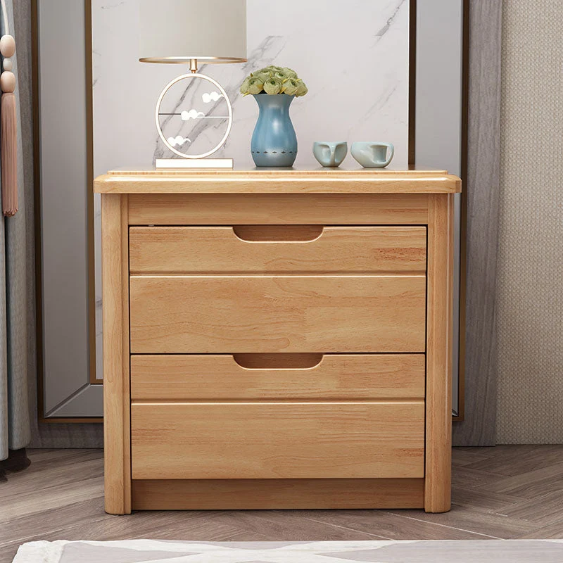 Mesita de noche moderna de madera maciza con 2 cajones, mesita de noche con cajón y cama de almacenamiento Bronceado Clear...