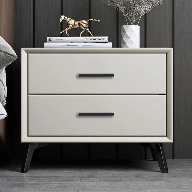 Mesita de noche moderna de madera maciza con 2 cajones Gris Clearhalo