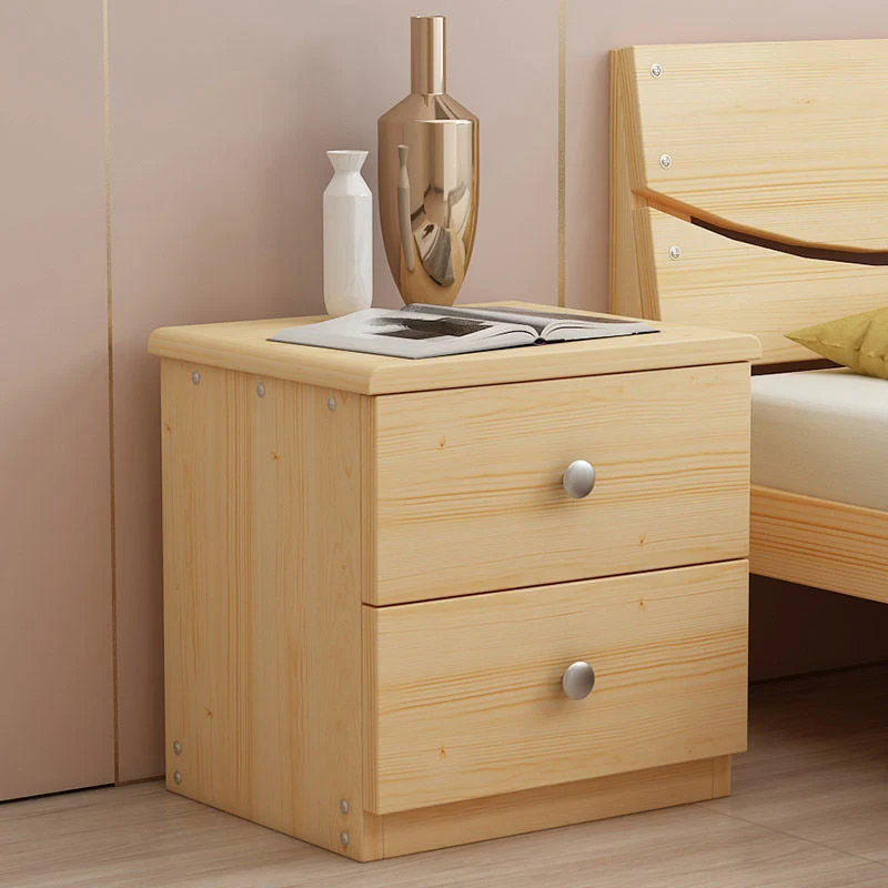 Mesita de noche moderna de madera maciza con 2 cajones Naturales Clearhalo