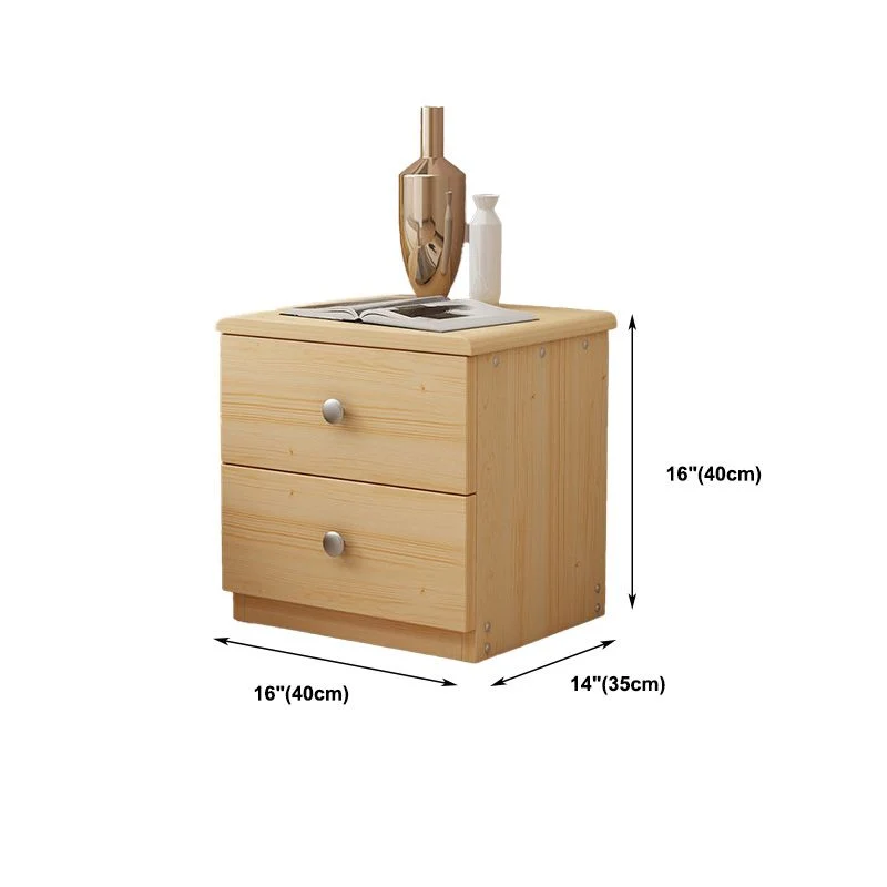 Mesita de noche moderna de madera maciza con 2 cajones Naturales Clearhalo