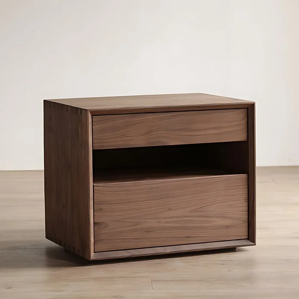 Mesita de noche moderna de madera maciza con 2 cajones y cama de almacenamiento Negro Clearhalo