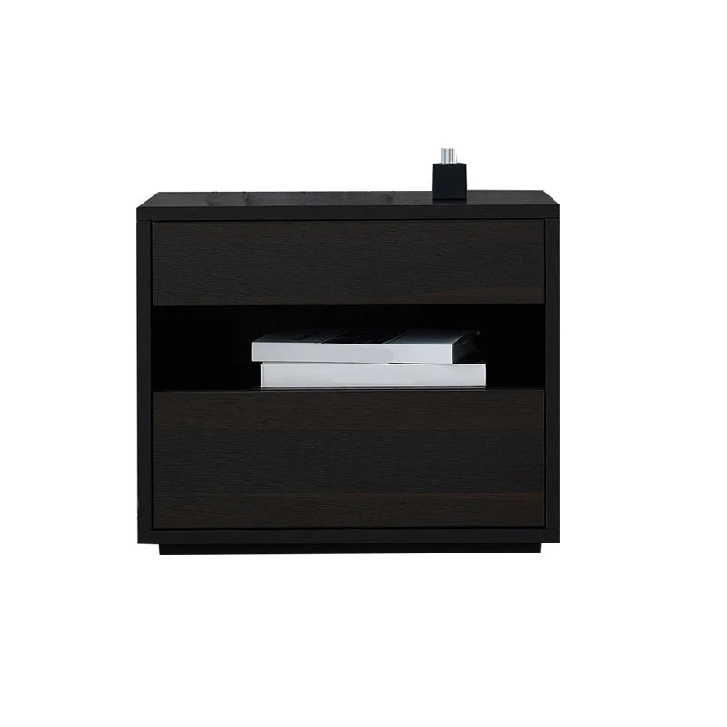 Mesita de noche moderna de madera maciza con 2 cajones y cama de almacenamiento Negro Clearhalo