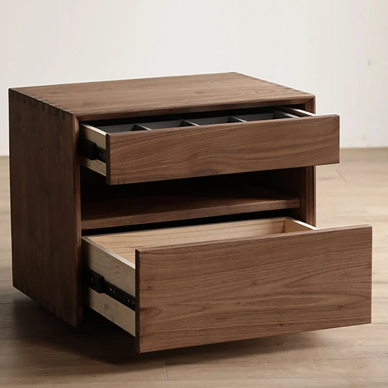 Mesita de noche moderna de madera maciza con 2 cajones y cama de almacenamiento Negro Clearhalo
