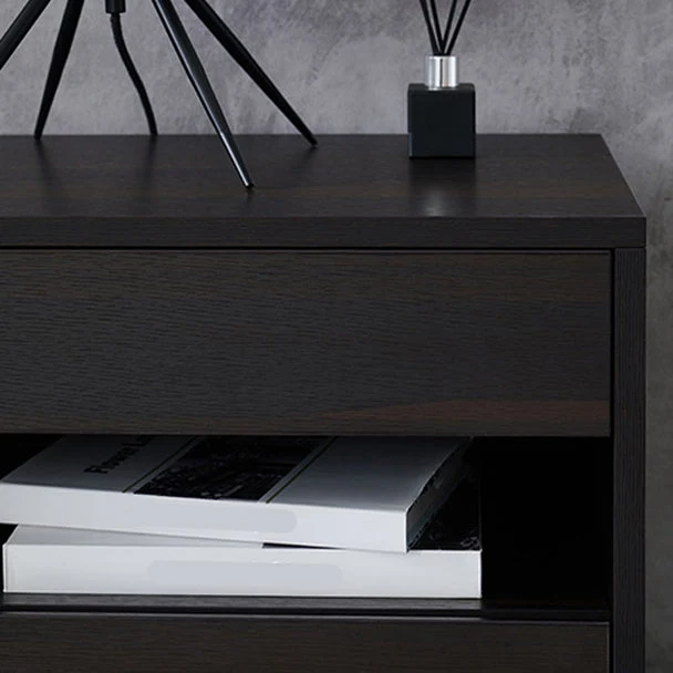 Mesita de noche moderna de madera maciza con 2 cajones y cama de almacenamiento Negro Clearhalo