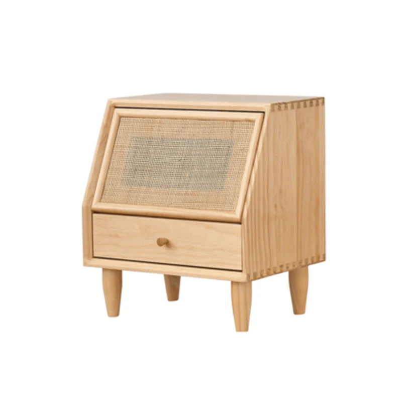 Mesita de noche moderna de madera maciza para dormitorio Marron Clearhalo