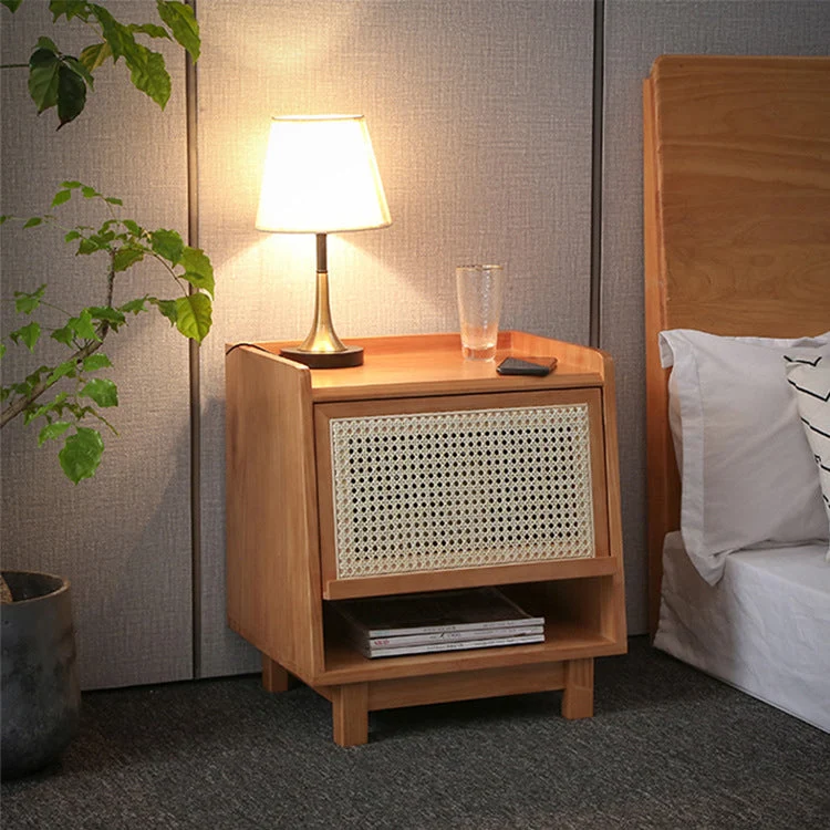 Mesita de noche moderna de madera maciza para dormitorio Marron Clearhalo