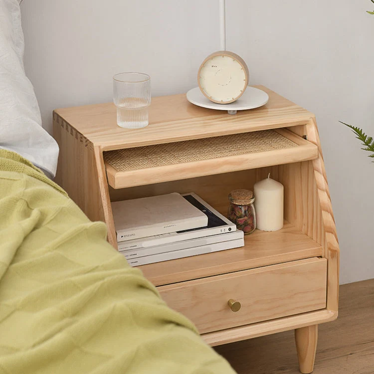 Mesita de noche moderna de madera maciza para dormitorio Marron Clearhalo