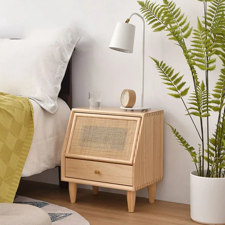 Mesita de noche moderna de madera maciza para dormitorio Marron Clearhalo