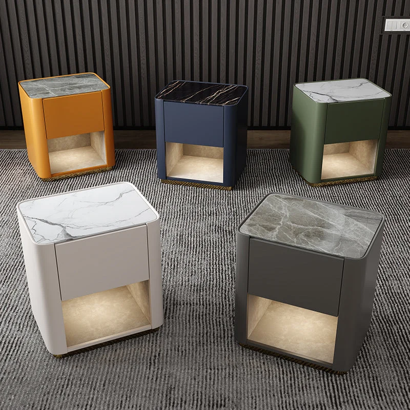 Mesita de noche moderna de madera maciza y pizarra con cajón y cama de almacenamiento Blanco Clearhalo