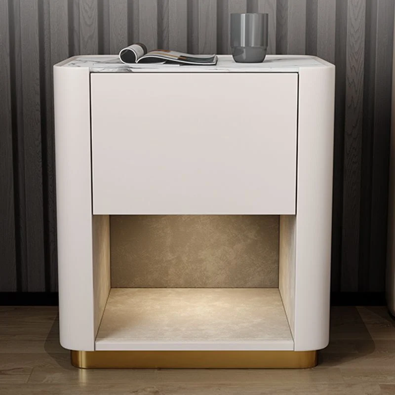 Mesita de noche moderna de madera maciza y pizarra con cajón y cama de almacenamiento Blanco Clearhalo