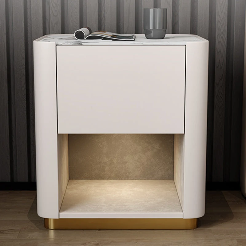 Mesita de noche moderna de madera maciza y pizarra con cajón y cama de almacenamiento Blanco Clearhalo