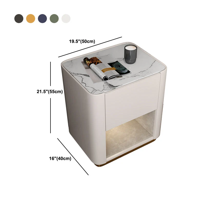 Mesita de noche moderna de madera maciza y pizarra con cajón y cama de almacenamiento Blanco Clearhalo