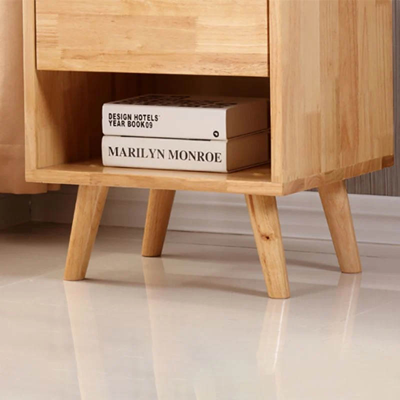 Mesita de noche moderna, mesita de noche de madera maciza para dormitorio Marron Clearhalo