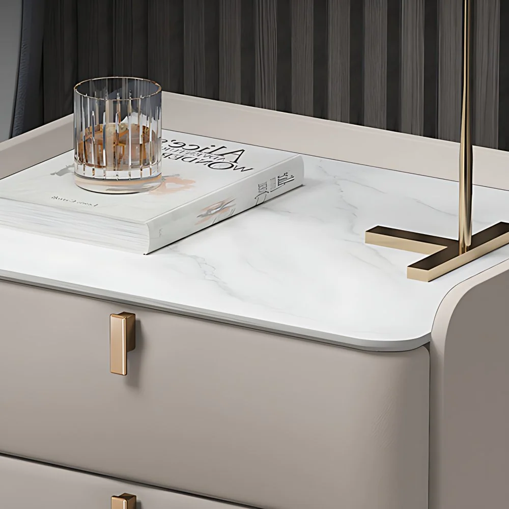 Mesita de noche moderna, mesita de noche de piedra con 3 cajones para sala de estar Gris Clearhalo