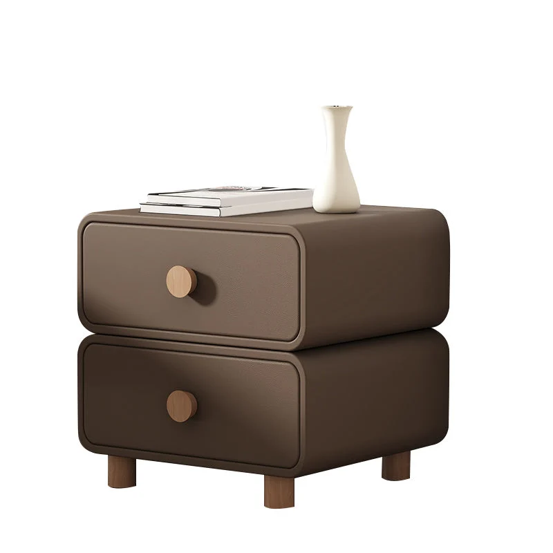 Mesita de noche moderna para cama Mesita de noche de cuero clásica con cajones Cafe Clearhalo