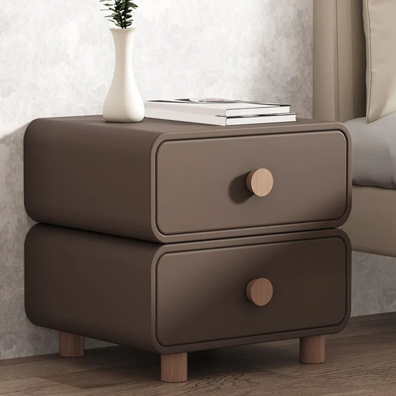 Mesita de noche moderna para cama Mesita de noche de cuero clásica con cajones Cafe Clearhalo