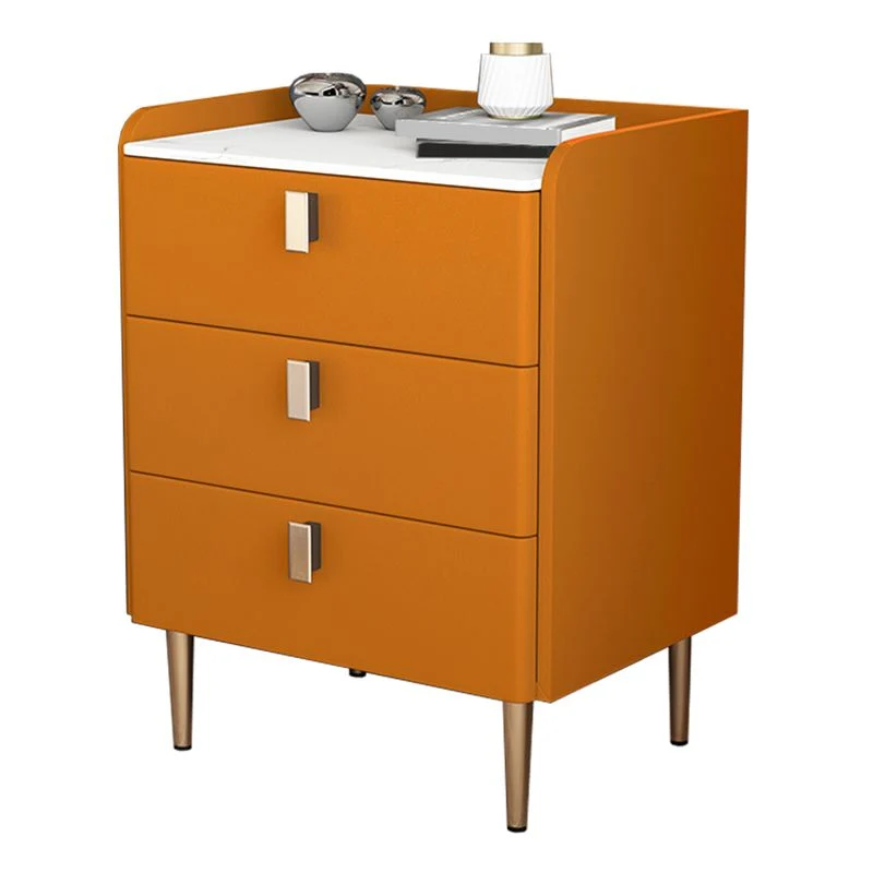 Mesita de noche moderna de piedra con 3 cajones de 20" de ancho x 24,5" de alto Naranja Clearhalo