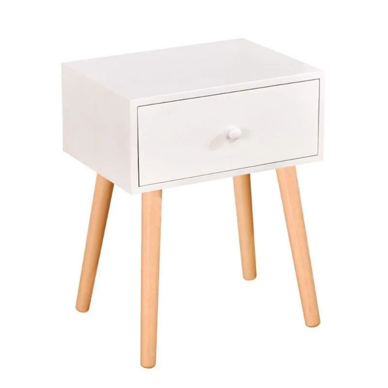 Mesita de noche moderna de 18 pulgadas de alto, mesa de noche de madera maciza con 1 cajón y patas Blanco Clearhalo