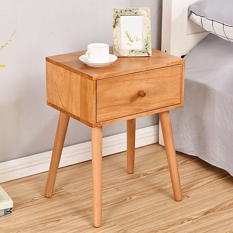Mesita de noche moderna de 18 pulgadas de alto, mesa de noche de madera maciza con 1 cajón y patas Blanco Clearhalo