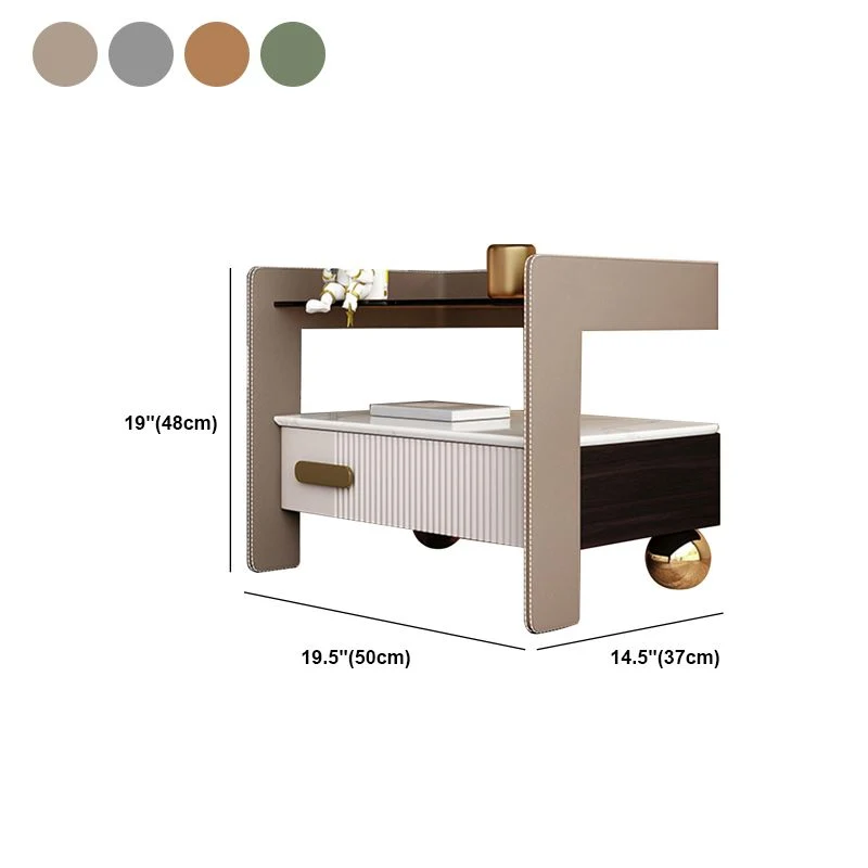 Mesita de noche moderna de 18 pulgadas H con tapa de vidrio y madera maciza de imitación de cuero Albaricoque Clearhalo