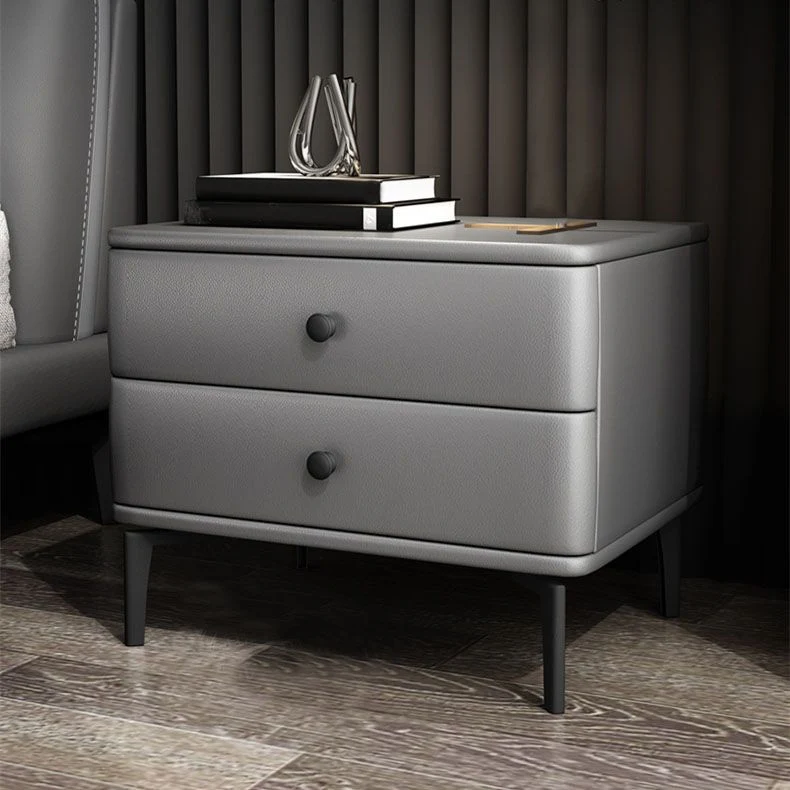 Mesita de noche modernista de 2 cajones, mesita de noche de madera con almacenamiento para el hogar Caqui Clearhalo