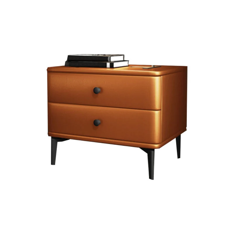 Mesita de noche modernista de 2 cajones, mesita de noche de madera con almacenamiento para el hogar Caqui Clearhalo