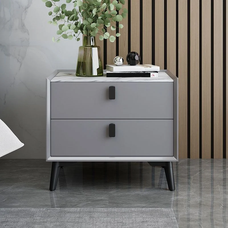 Mesita de noche de mármol sintético y madera maciza Patas contemporáneas incluidas Mesita de noche para cama Cajones Marfi...