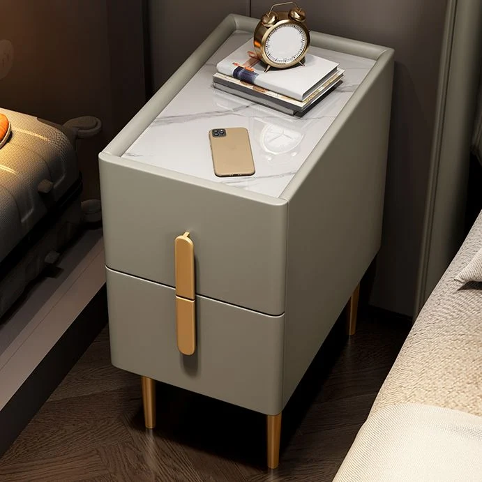 Mesita de noche de piedra con cajones incluidos, mesita de noche para dormitorio Gris Clearhalo