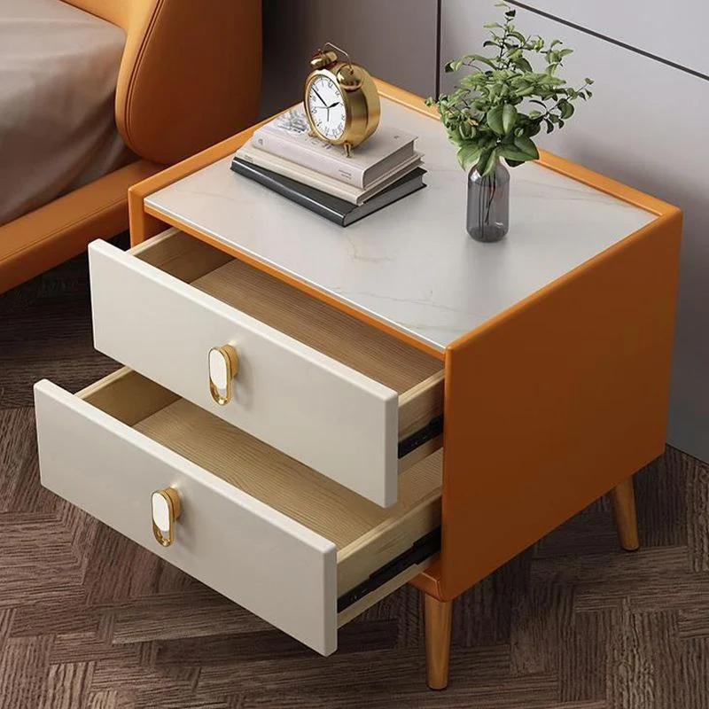 Mesita de noche de piedra contemporánea para dormitorio Naranja Clearhalo