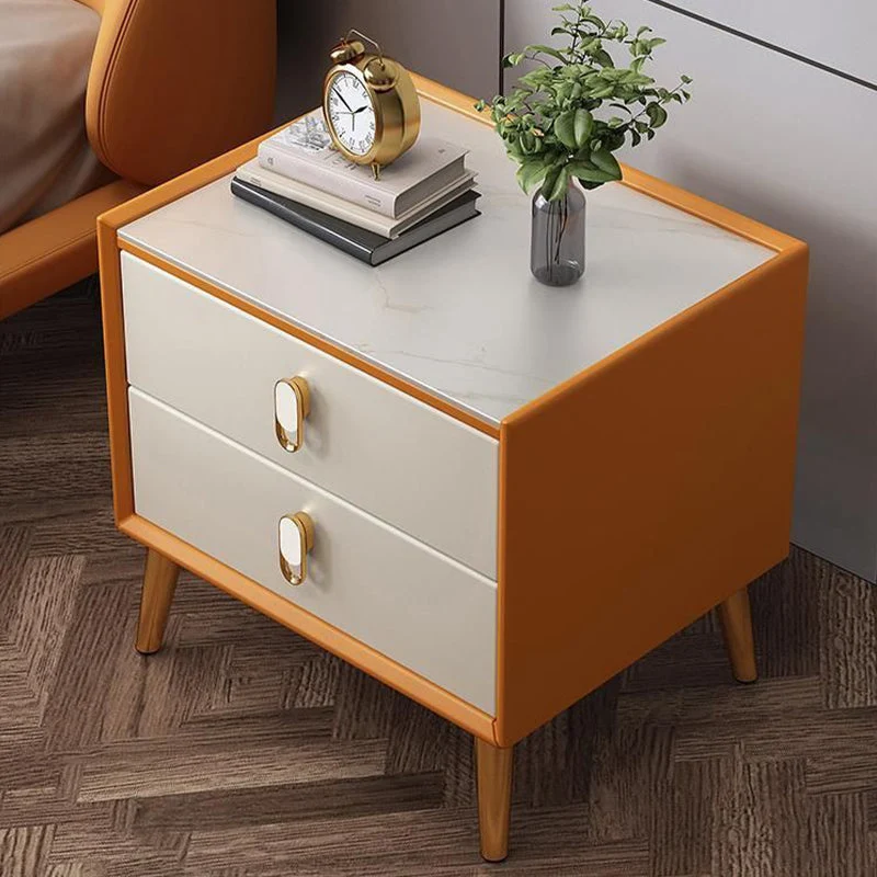 Mesita de noche de piedra contemporánea para dormitorio Naranja Clearhalo