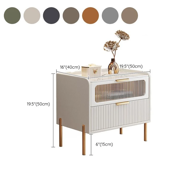 Mesita de noche de piedra Mesita de noche clásica Glam Bed con 2 cajones Peltre Clearhalo