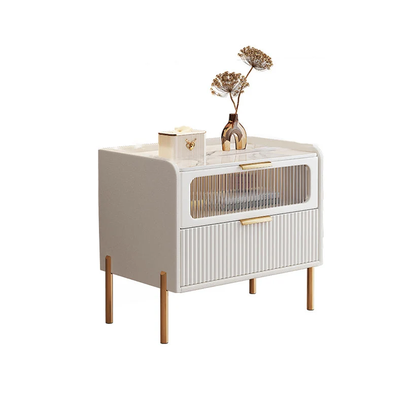 Mesita de noche de piedra Mesita de noche clásica Glam Bed con 2 cajones Peltre Clearhalo
