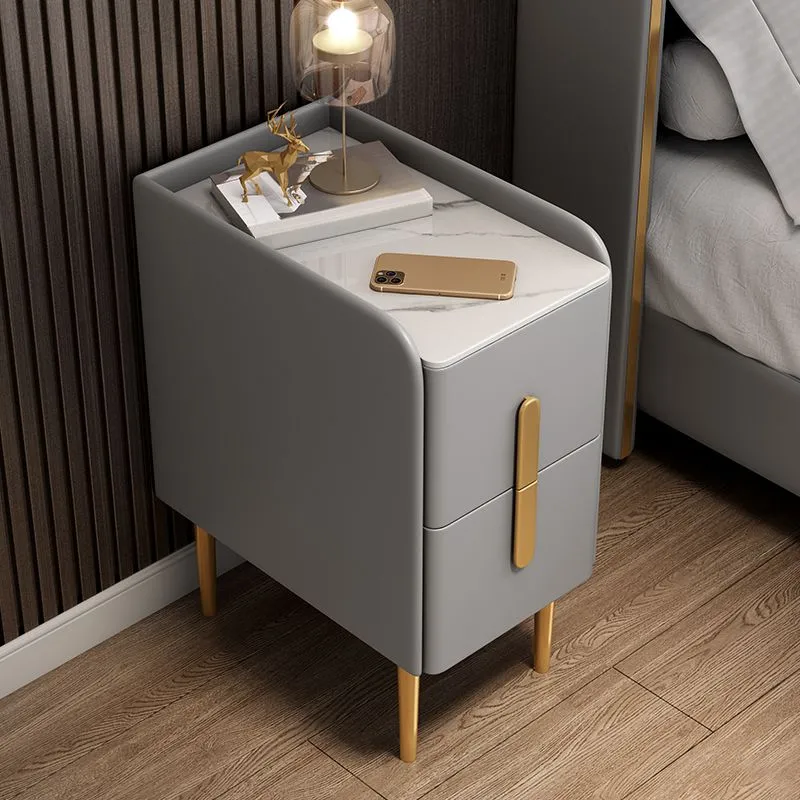 Mesita de noche de piedra, mesita de noche contemporánea para dormitorio Gris Clearhalo