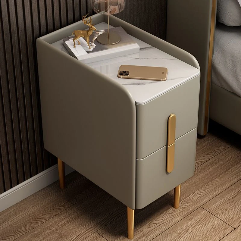 Mesita de noche de piedra, mesita de noche contemporánea para dormitorio Gris Clearhalo