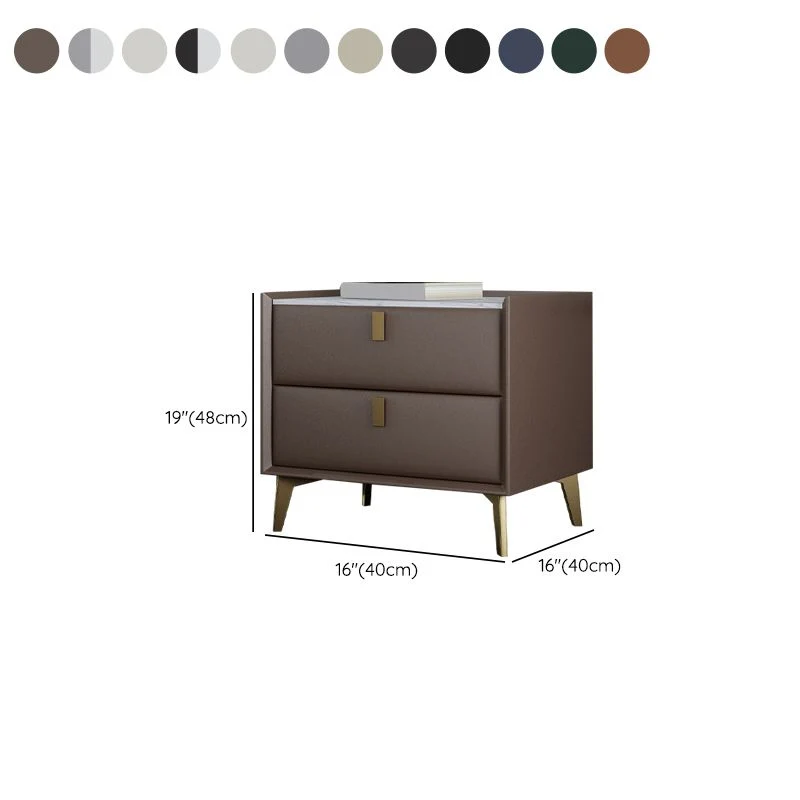 Mesita de noche de piedra Mesita de noche moderna con 2 cajones Gris Clearhalo